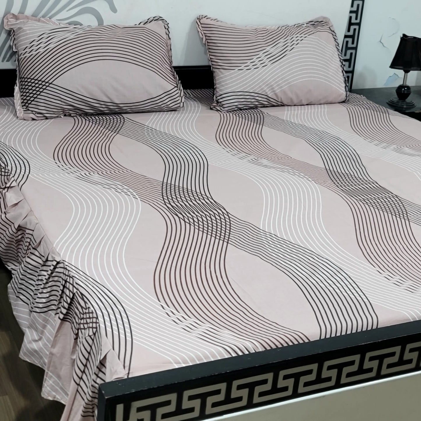 3-Piece Stitched 2-Sided Frill Bedsheet