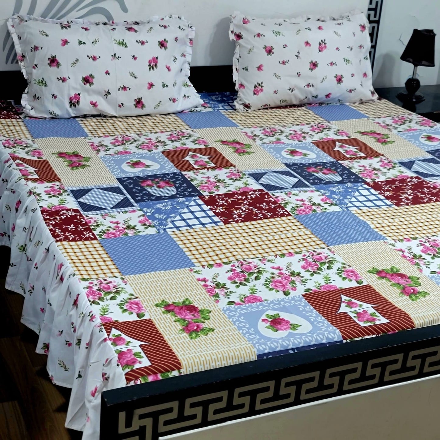 3-Piece Stitched 2-Sided Frill Bedsheet