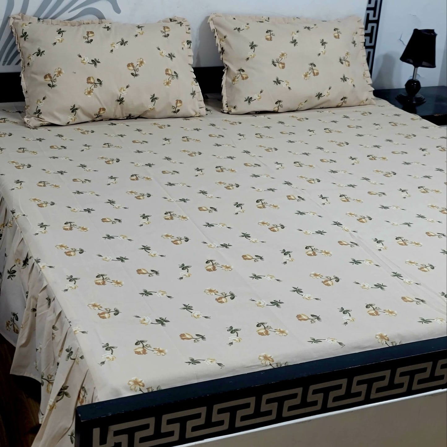 3-Piece Stitched 2-Sided Frill Bedsheet