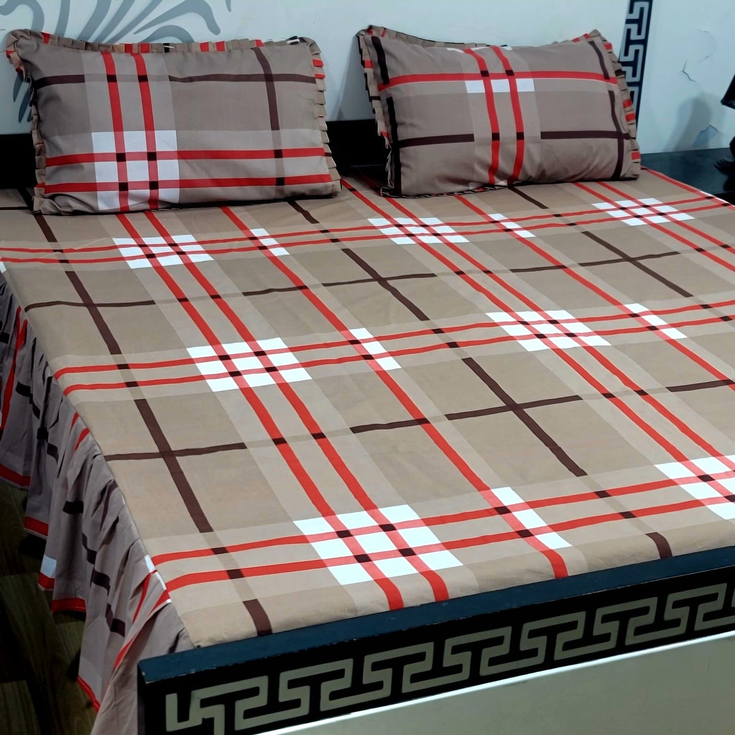 3-Piece Stitched 2-Sided Frill Bedsheet