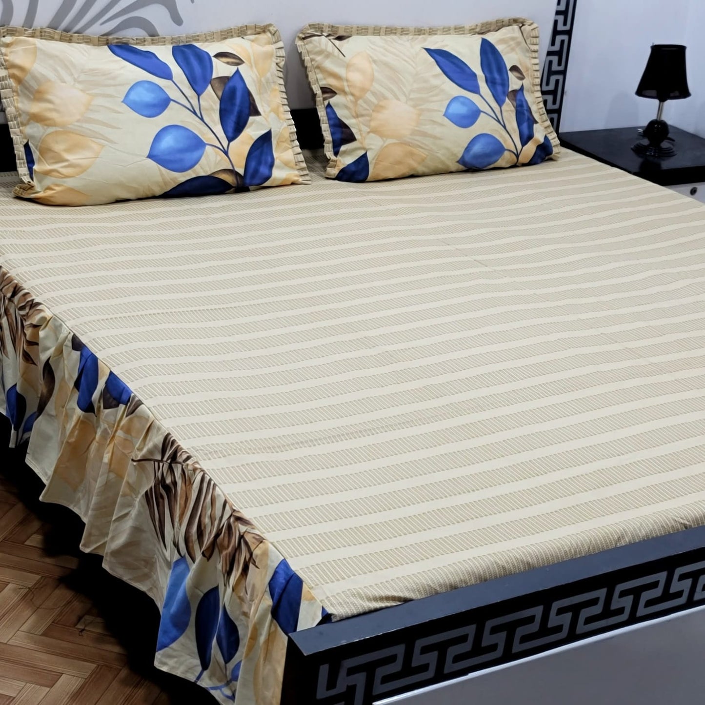 3-Piece Stitched 2-Sided Frill Bedsheet
