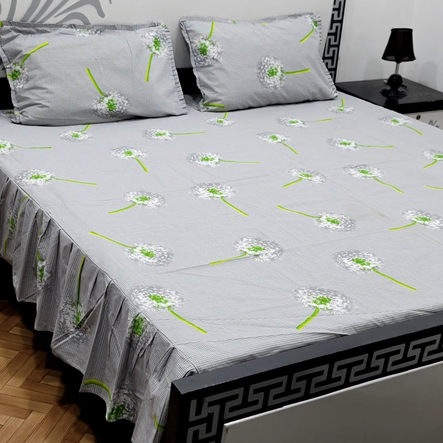 3-Piece Stitched 2-Sided Frill Bedsheet