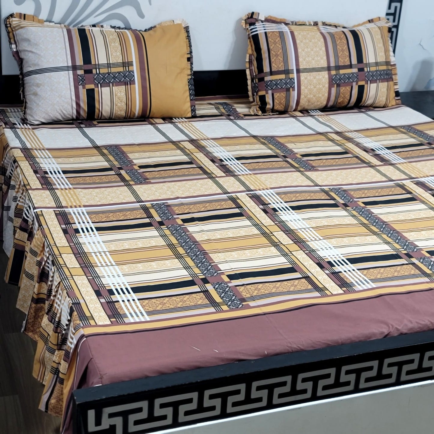 3-Piece Stitched 2-Sided Frill Bedsheet