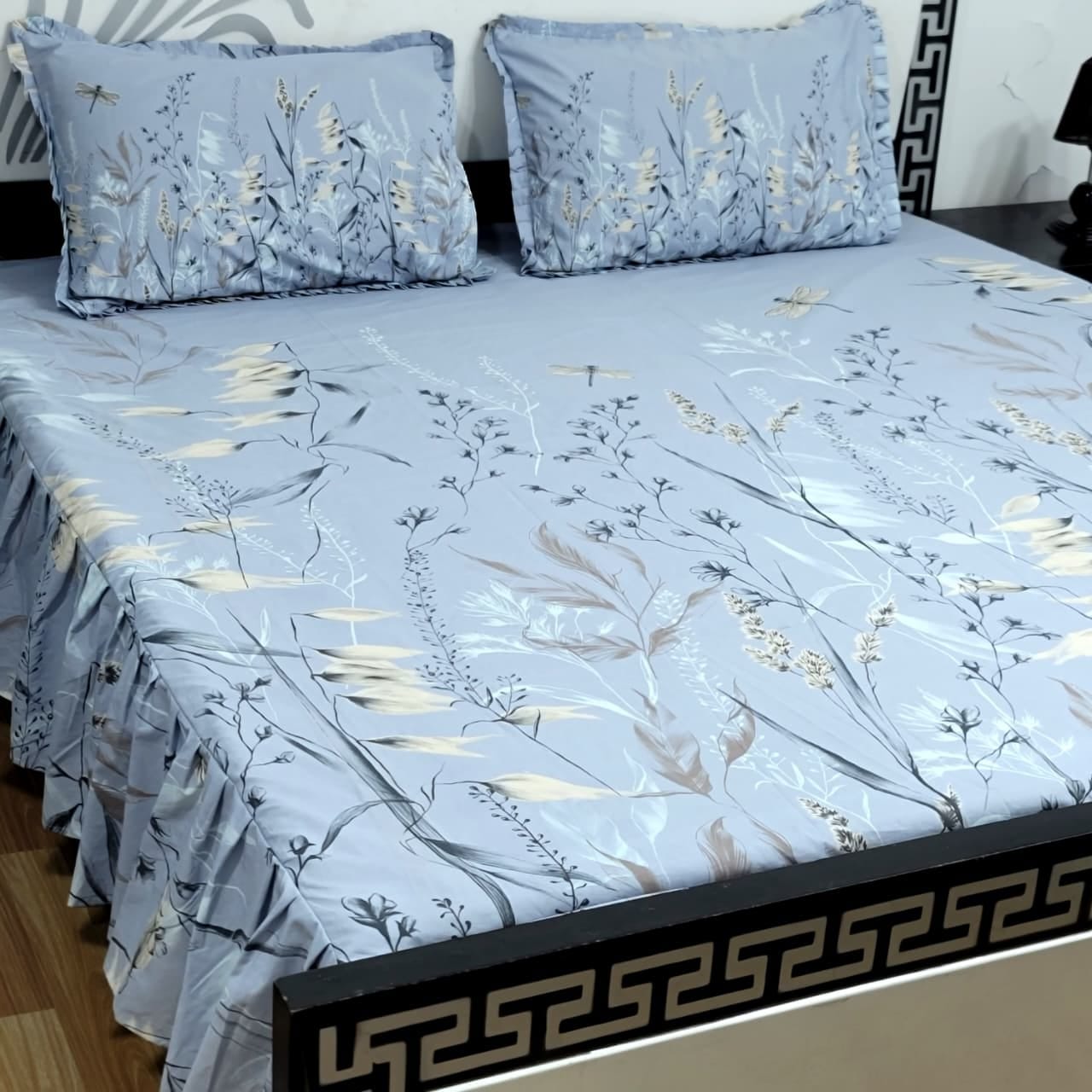 3-Piece Stitched 2-Sided Frill Bedsheet