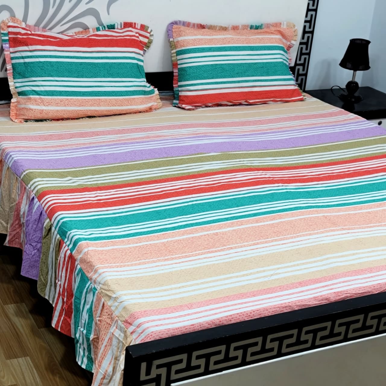 3-Piece Stitched 2-Sided Frill Bedsheet