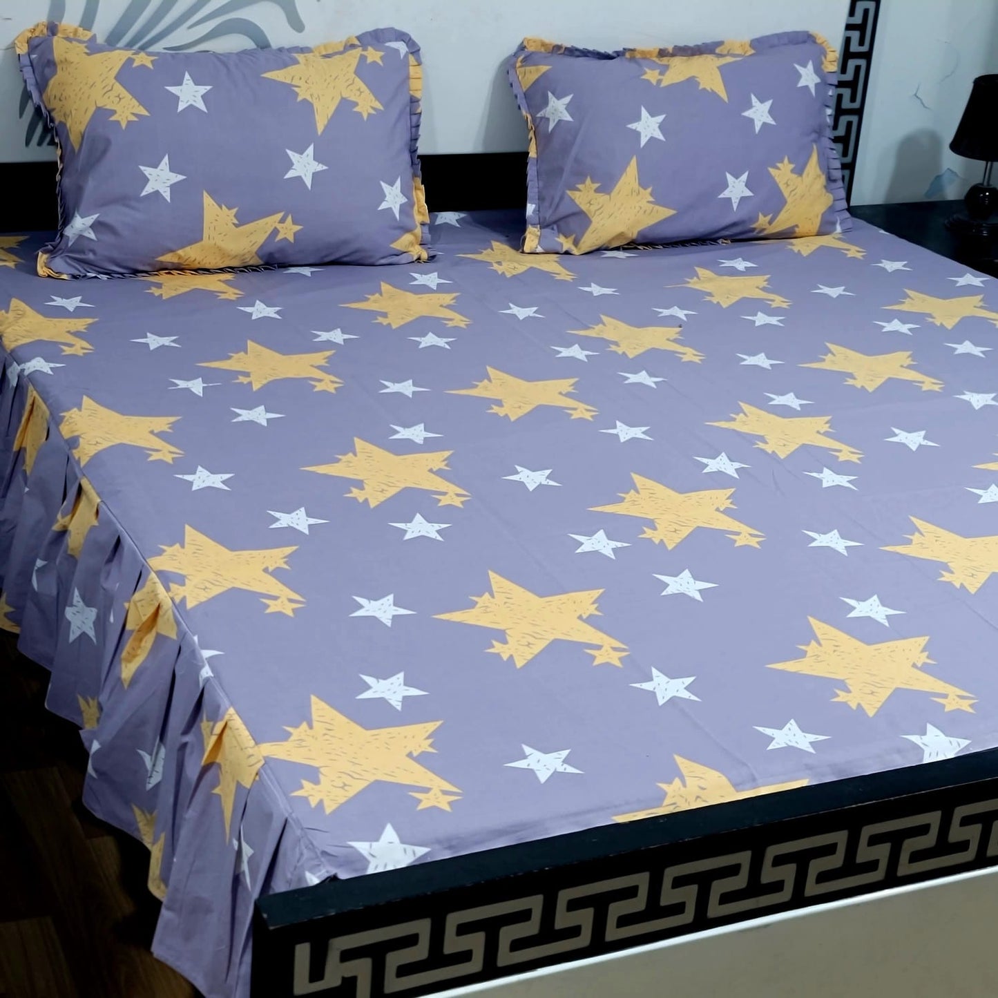 3-Piece Stitched 2-Sided Frill Bedsheet