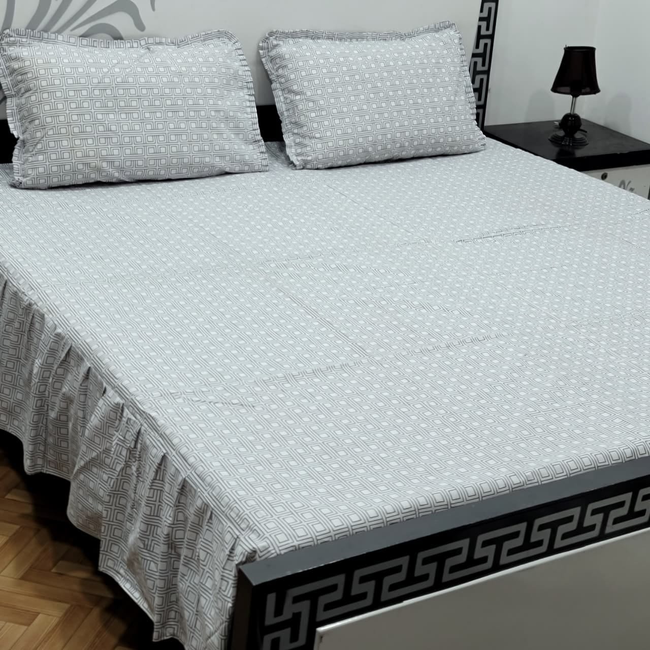3-Piece Stitched 2-Sided Frill Bedsheet