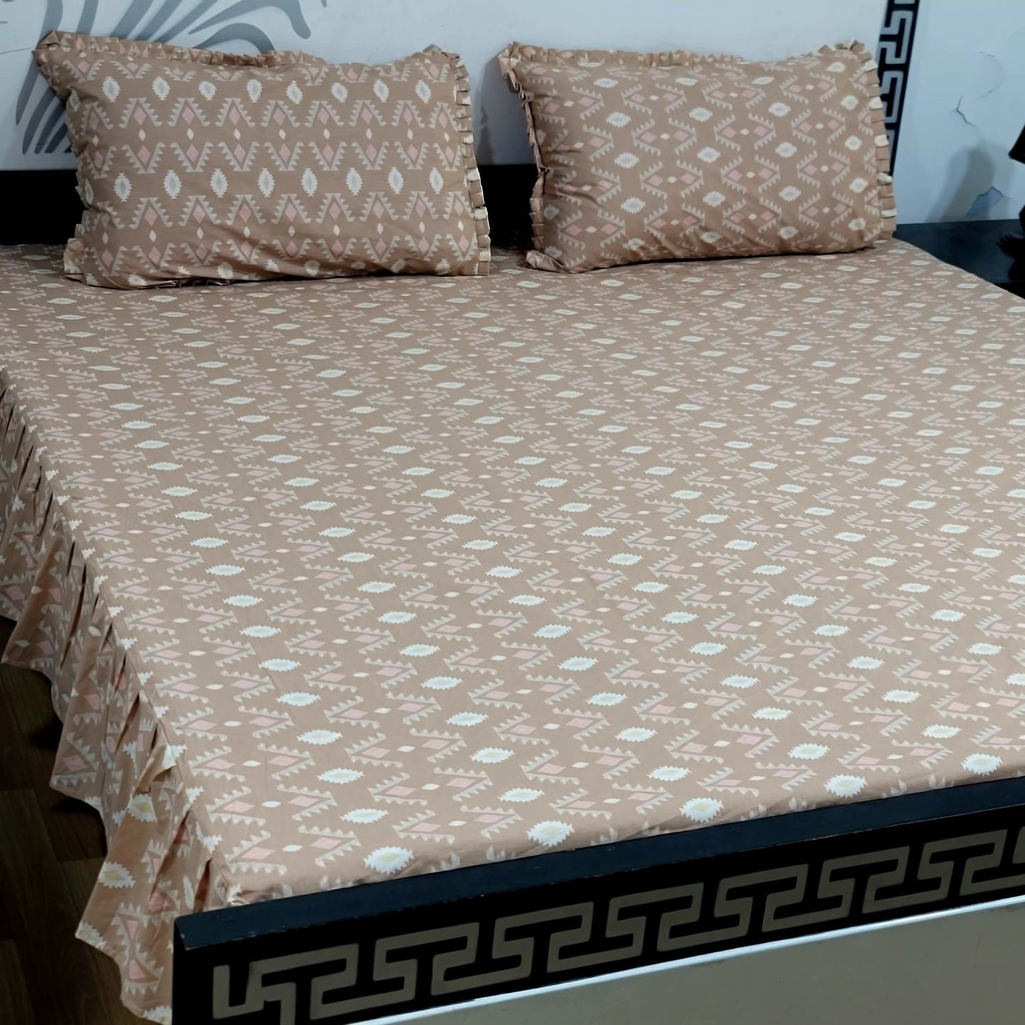 3-Piece Stitched 2-Sided Frill Bedsheet