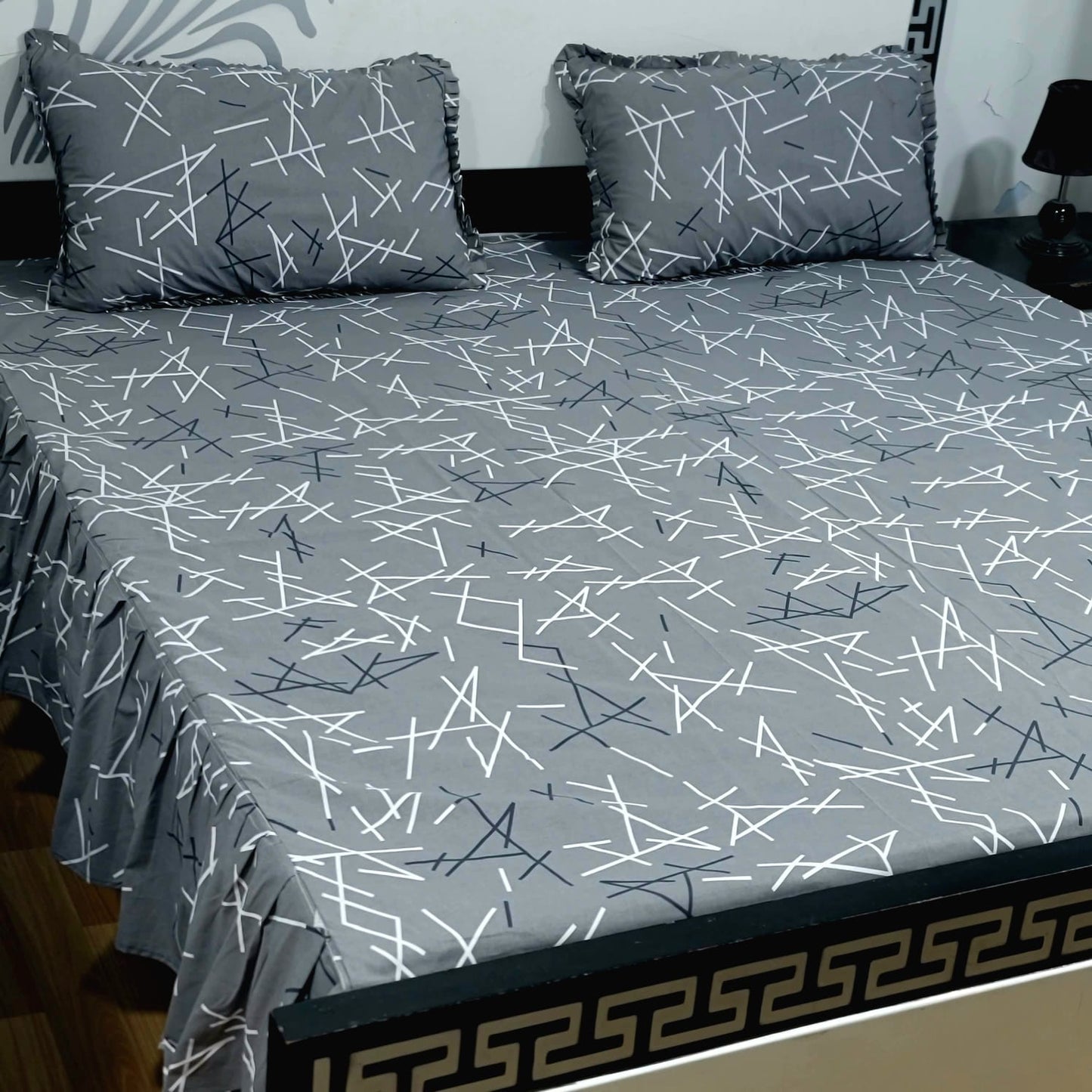 3-Piece Stitched 2-Sided Frill Bedsheet