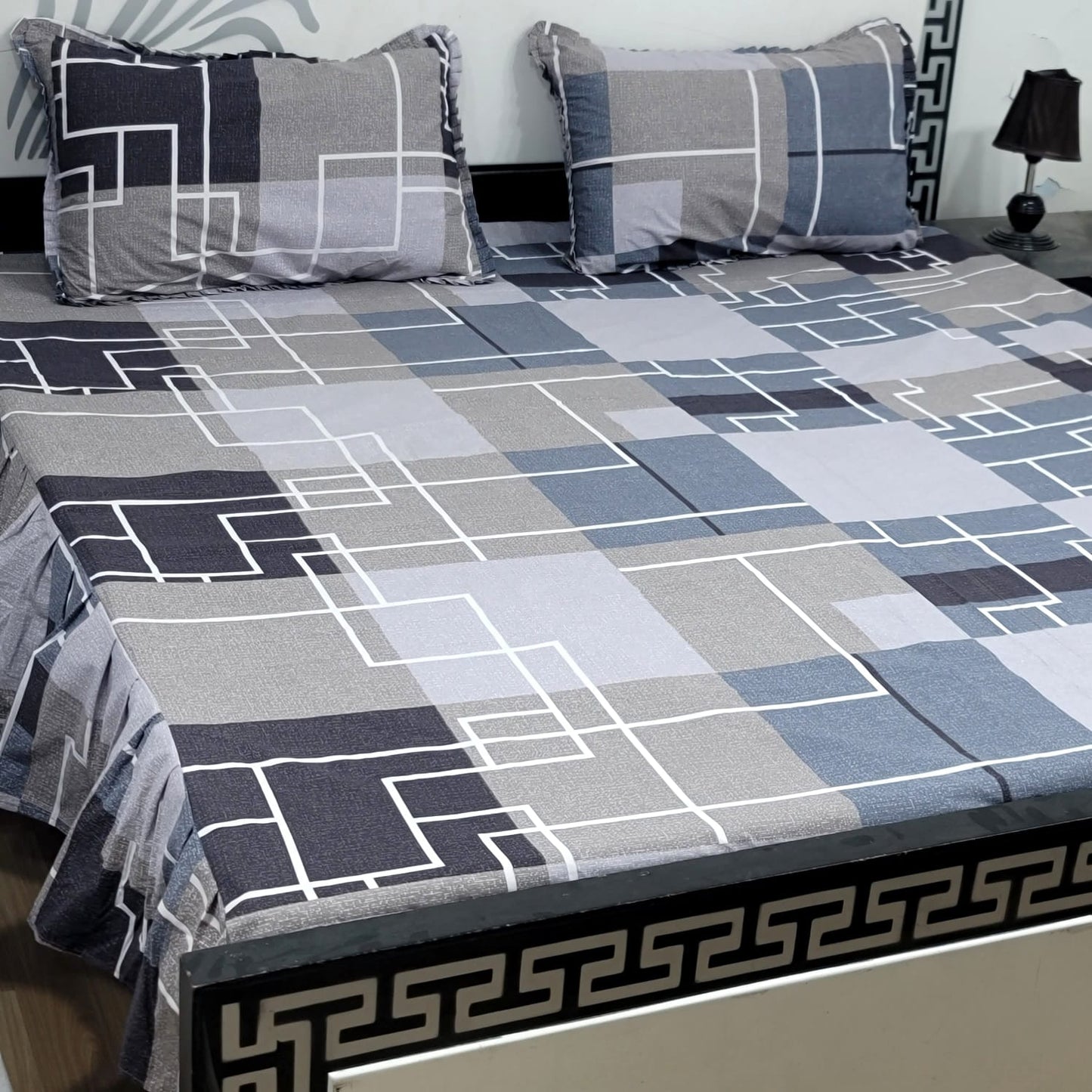 3-Piece Stitched 2-Sided Frill Bedsheet