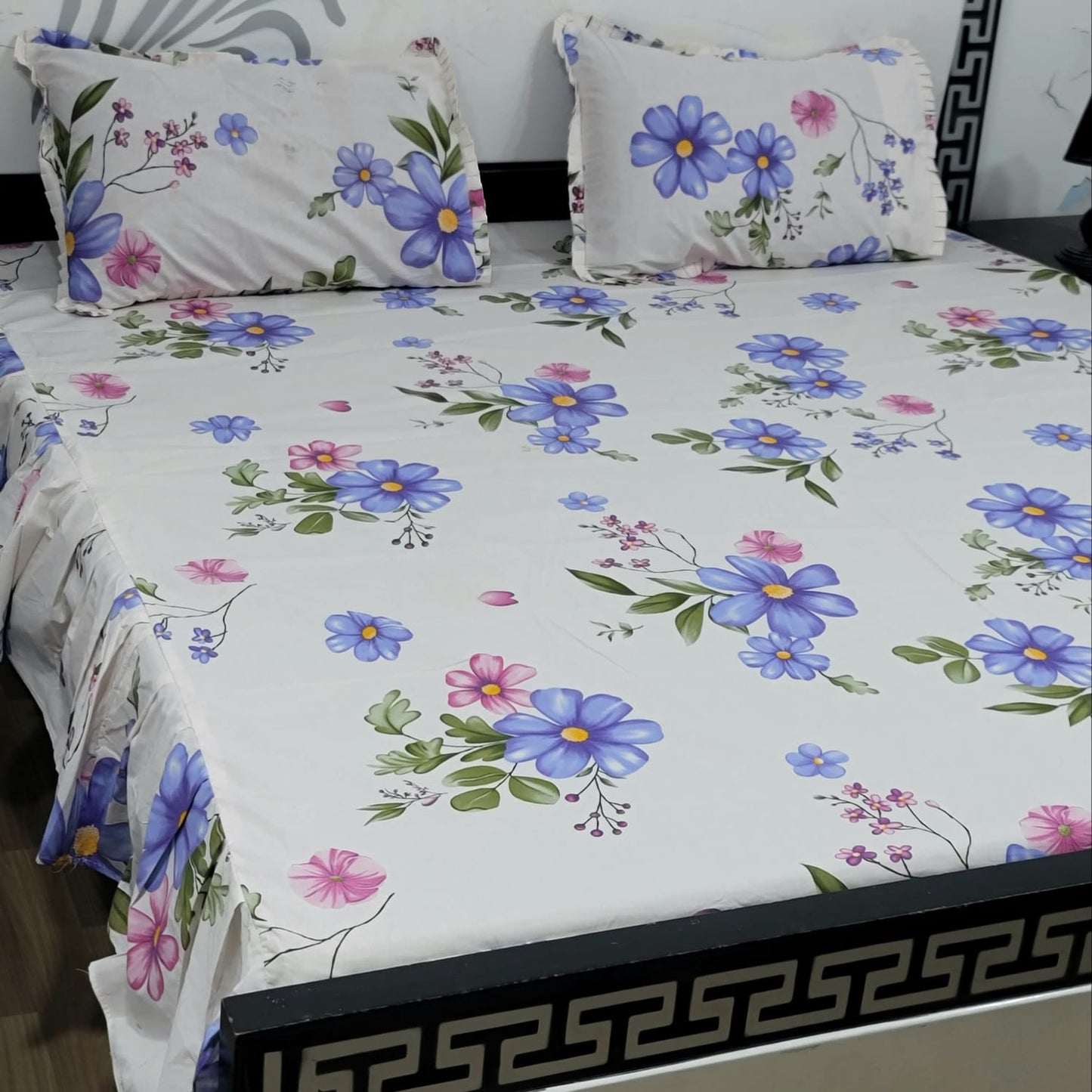 3-Piece Stitched 2-Sided Frill Bedsheet