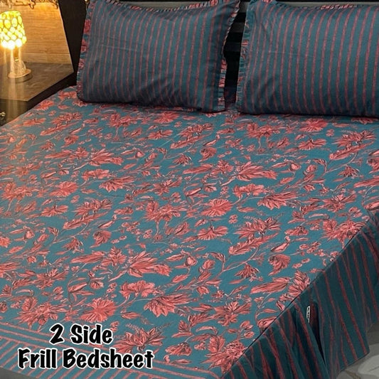 3Pc Luxury Frill Bedsheet Set – King Size | Soft Mix Cotton | 2-Sided Frill Pillow Covers