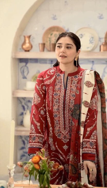 JAZMIN 26019 Red Embroidered Lawn 3 Piece Stitched Suit – Summer Collection 2026