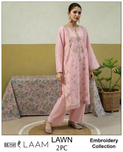 LaaM Summer Lawn Collection 2PC Embroidered Suit – Premium Quality 5.25 Meter Fabric