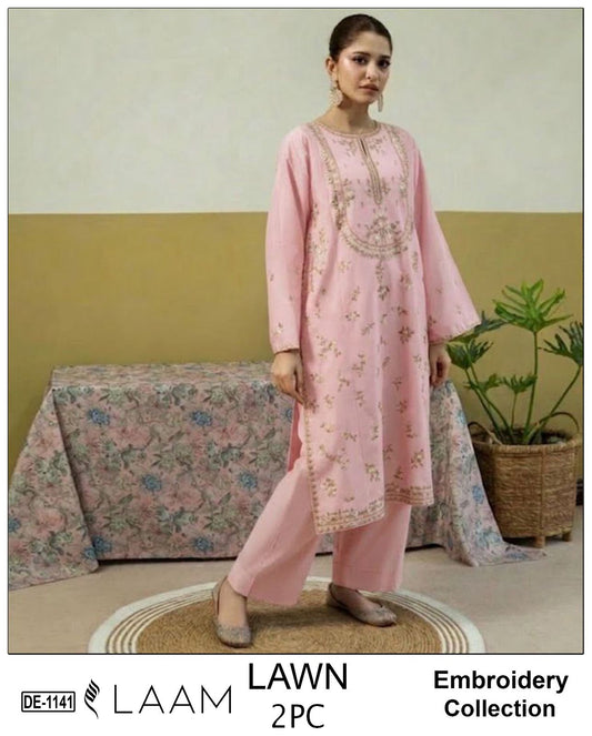 LaaM Summer Lawn Collection 2PC Embroidered Suit – Premium Quality 5.25 Meter Fabric