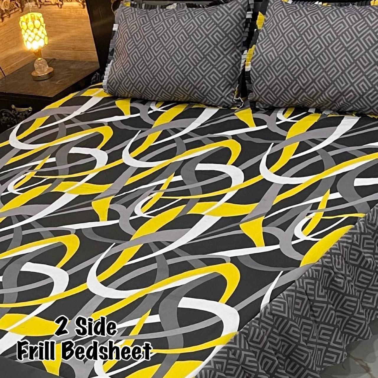 3Pc Luxury Frill Bedsheet Set – King Size | Soft Mix Cotton | 2-Sided Frill Pillow Covers