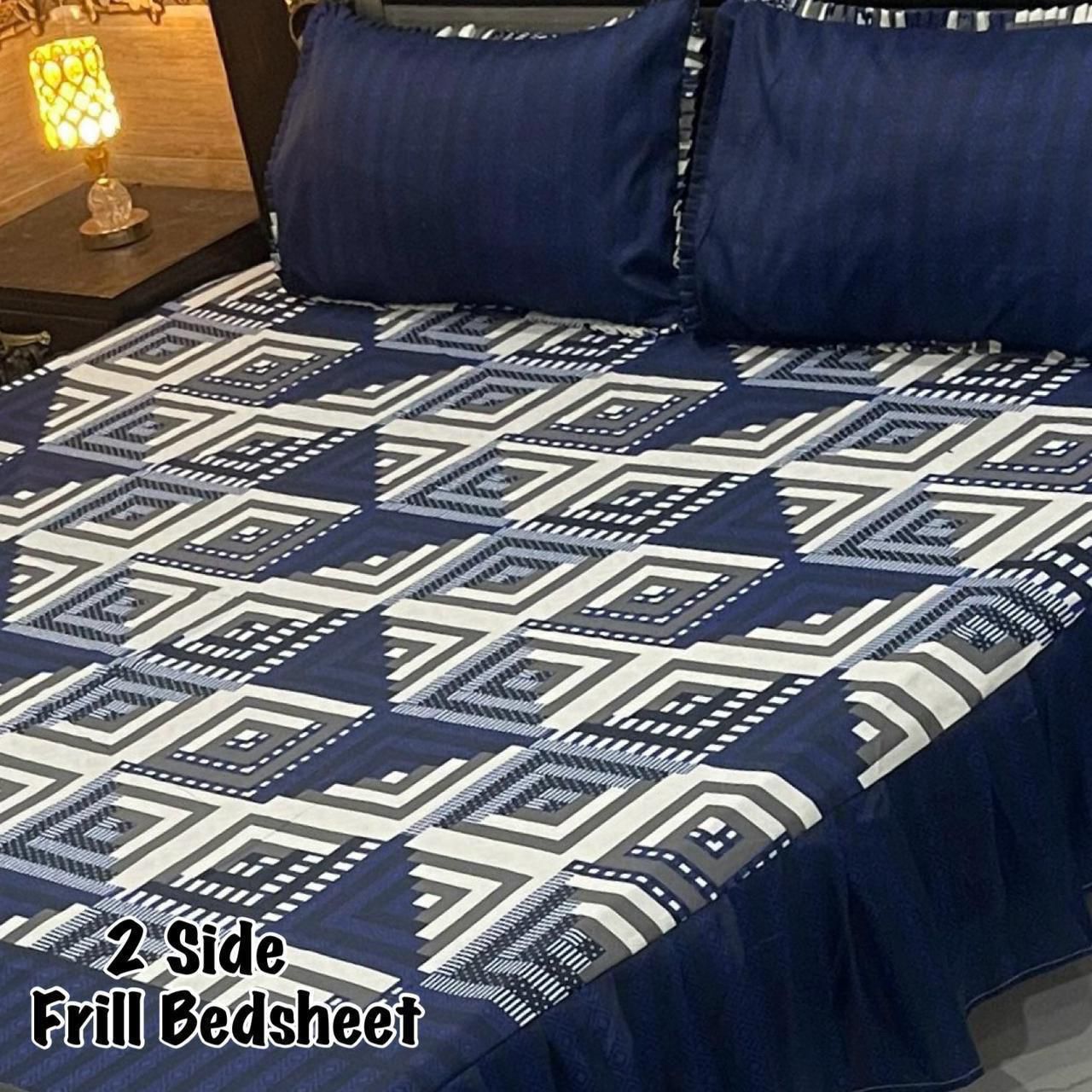 3Pc Luxury Frill Bedsheet Set – King Size | Soft Mix Cotton | 2-Sided Frill Pillow Covers