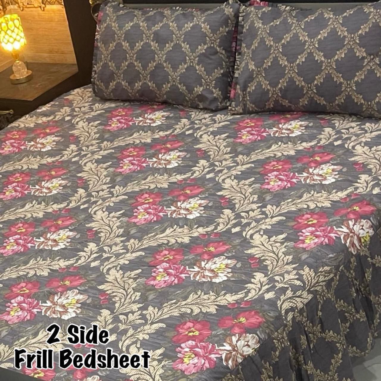 3Pc Luxury Frill Bedsheet Set – King Size | Soft Mix Cotton | 2-Sided Frill Pillow Covers