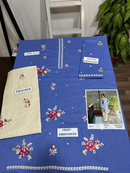 LaaM Summer Lawn Collection 2PC Embroidered Suit – Premium Quality 5.25 Meter Fabric