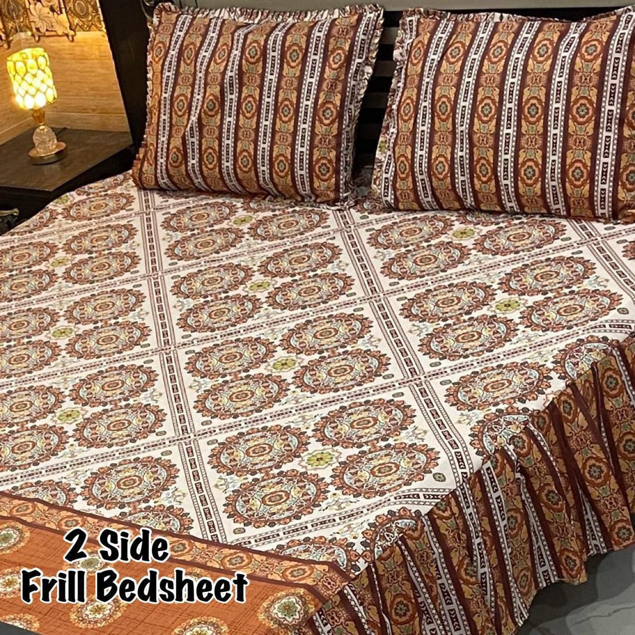 3Pc Luxury Frill Bedsheet Set – King Size | Soft Mix Cotton | 2-Sided Frill Pillow Covers